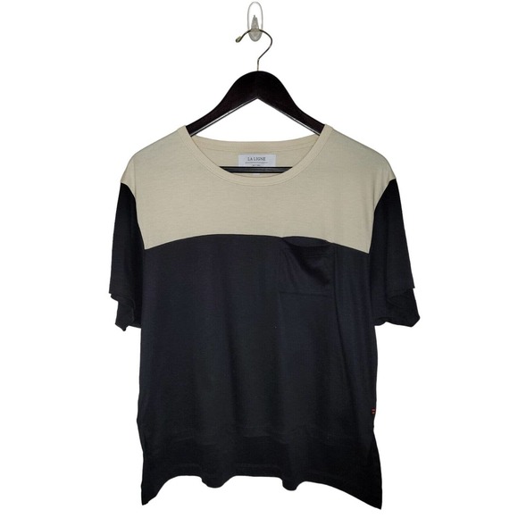 La Ligne Tops - La Ligne New York Size XL Ivory/Black Color blocked High-Low T shirt Top Blouse